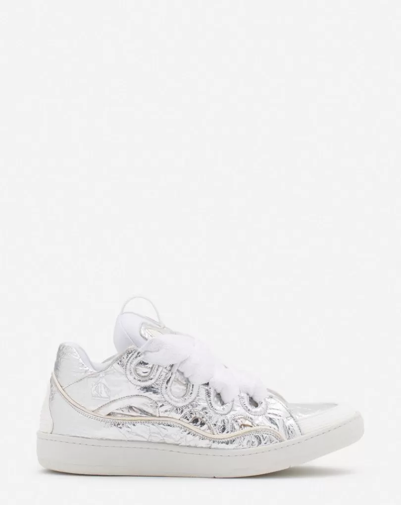 Online Curb-Sneakers Van Gecrinkled Metallic Leer Heren Sneakers