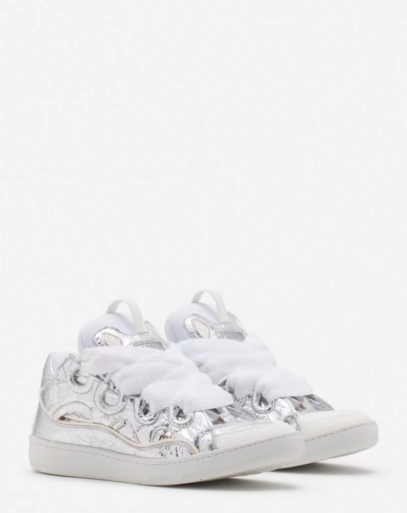 Online Curb-Sneakers Van Gecrinkled Metallic Leer Heren Sneakers